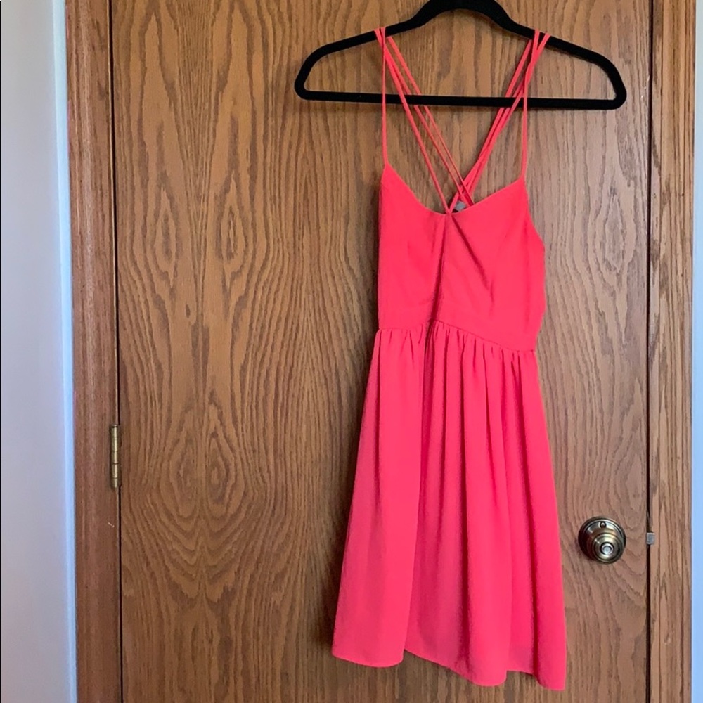 Coral Short Dress with strappy detailing